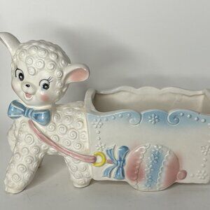 Vintage Ceramic Baby Lamb Planter Easter Egg Ruben Anthropomorphic E-3304